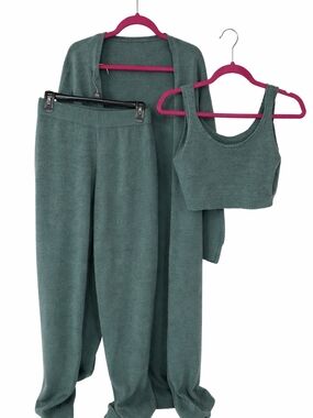 Cozy Knit Lounge Pants & Crop Tank Set - Teal